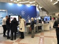 MINSK, BELARUS - JANUARY 25, 2023 Exhibition Belarus intellectual. Import substitution in Belarus. Visitors view the exposition
