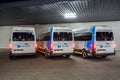 MINSK, BELARUS - JANUARY 2020: rows of new white minibuses and vans on parking