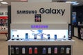 MINSK, BELARUS - January 13, 2020: Samsung Galaxy smartphones, watches and other company products in a branded store. Royalty Free Stock Photo