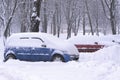 Minsk, Belarus - January 11, 2016: Snow on cars after snowfall