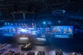 MINSK, BELARUS - JANUARY 17, 2016 Starladder championship of Dota 2 and Counter Strike Global Offensive. Top view of the stage and Royalty Free Stock Photo