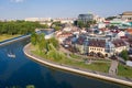 MINSK, BELARUS - JULY 2019: Aerial View, Cityscape Of Minsk, Belarus. Summer Season, Sunset Time. Panorama Of Nemiga District Royalty Free Stock Photo