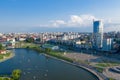 MINSK, BELARUS - JULY 2019: Aerial View, Cityscape Of Minsk, Belarus. Summer Season, Sunset Time. Panorama Of Nemiga District Royalty Free Stock Photo