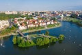 MINSK, BELARUS - JULY 2019: Aerial View, Cityscape Of Minsk, Belarus. Summer Season, Sunset Time. Panorama Of Nemiga District Royalty Free Stock Photo