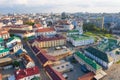 MINSK, BELARUS - JULY 2019: Aerial view on a Trinity suburb - old historic centre, and Minsk city, Minsk, Belarus