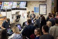 Minsk, Belarus, july 18, 2017: Burger King fast food restaurant. People queue at burger king Royalty Free Stock Photo