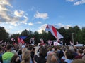 Minsk / Belarus - July 30 2020: Dozens of thousands people rally for president candidate Tikhanovskaya