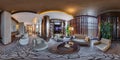 MINSK, BELARUS - JULY, 2017: full seamless panorama 360 by 180 angle view in interior of luxury guest relax waiting room in elite