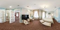 MINSK, BELARUS - JULY, 2016: Full spherical 360 by 180 degrees seamless hdri panorama in interior hall bedroom in modern hotel in