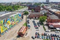 MINSK, BELARUS - JULY 2019: graffiti on factory wall painted by Brazilian artist, October street, fashionable among young people,