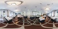 MINSK, BELARUS - JULY 14, 2016: Panorama interior elite restaurant in modern hotel. Full spherical 360 by 180 degrees seamless