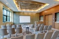 MINSK, BELARUS - JULY, 2017: rows of seats in interior of modern empty conference hall for business meetings