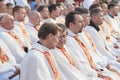 MINSK-BELARUS, JUNE, 21: Catholic Bishops sitting in row on Minsk Catholic church opening prior Roman Cardinal Royalty Free Stock Photo