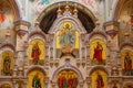 Minsk, Belarus - June, 2019. Closeup of sacrarium of the Church of All Saints with image of Jesus Christ and saints