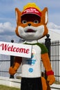 Minsk, Belarus, June 9, 2019. The growth figure of a red fox - the official mascot of the 2nd European Games - Fox Lesik