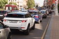 Heavy traffic jam in the city center during the rush hour Royalty Free Stock Photo