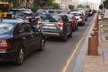 Heavy traffic jam in the city center during the rush hour Royalty Free Stock Photo