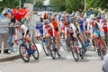 MINSK, BELARUS - 22 June 2019: 2nd European Games Women`s cycle road race. Cyclists going round a corner