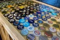 Collection of beer caps with different brands of beer