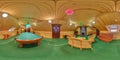MINSK, BELARUS - JUNE 26, 2012: Panorama in interior billiard wooden hall. Full spherical 360 by 180 degrees seamless panorama in