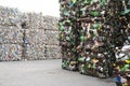 Minsk, Belarus -June 6, 2019 A pile of extruded plastic bottles at a garbage collection plant. Sorting and recycling plastic