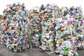 Minsk, Belarus -June 6, 2019 A pile of extruded plastic bottles at a garbage collection plant. Sorting and recycling plastic