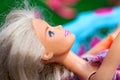 Minsk, Belarus, June 3, 2018: Portrait of a doll Barbie in profile.