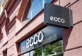 Minsk, Belarus - June 16, 2017: A sign ECCO above entrance to store in Minsk. Ecco is a Danish brand of shoes and footwear, spread