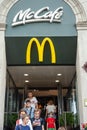 Minsk, Belarus, June 21, 2019: Visitors enter and exit from the McDonald`s restaurant.