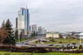 Landscape of Upper City Minsk with financial district, BSB Bank buildings and Sport Palace, Belarus. Royalty Free Stock Photo