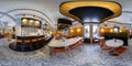 MINSK, BELARUS - MARCH, 2019: Full spherical seamless hdri panorama 360 degrees angle view inside interior of shop restaurant with Royalty Free Stock Photo