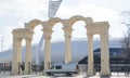 MINSK, BELARUS - MARCH, 19, 2019: Modern part of Dynamo stadium, Important football facility of the city of Minsk and