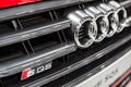 Minsk, Belarus May 2018 brand audi emblem logo sign on auto during autoexhibition on audi sq5 Royalty Free Stock Photo