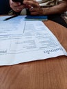 A customer of the Belarusian state airline Belavia fills out an application in connection with a flight cancellation