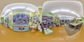 MINSK, BELARUS - MAY, 2022: Full 360 hdri spherical panorama view in interior small historical museum room in equirectangular