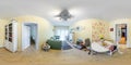MINSk, BELARUS - May 2022: full seamless hdri 360 panorama in interior of guest living room hall in studio apartment with table