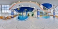 MINSK, BELARUS - MAY, 2017: full seamless panorama 360 angle view in Interior of Children`s swimming pool with panoramic windows
