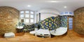 MINSK, BELARUS - MAY, 2019: full seamless spherical hdri panorama 360 angle view in interior bathroom with brick walls in