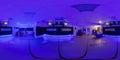 MINSK, BELARUS - MAY 2021: Full spherical hdr panorama 360 degrees in interior of game club hall with blue neon light in