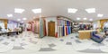 MINSK, BELARUS - MAY 2018: Full spherical seamless hdri panorama 360 degrees in interior of shop with shelves fabrics of elite Royalty Free Stock Photo