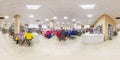 MINSK, BELARUS - MAY 2018: Full spherical seamless hdri panorama 360 degrees in interior of shop with shelves fabrics in elite