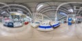 MINSK, BELARUS - MAY, 2019: Full spherical seamless hdri panorama 360 degrees view in interior of huge modern hall of furniture Royalty Free Stock Photo