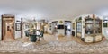 MINSK, BELARUS - MAY 2021: Full spherical seamless hdri 360 panorama in interior of guest room hall in apartment with table