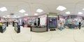 MINSk, BELARUS - MAY 2022: full spherical seamless panorama 360 degrees in interior of shop with shelves cosmetics store Royalty Free Stock Photo