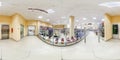 MINSK, BELARUS - MAY 2018: Full spherical seamless panorama 360 degrees in interior of shop with shelves fabrics in elite textiles