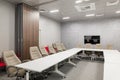 Minsk, Belarus - May 23, 2019: Interior of empty modern board room at creative office