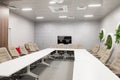 Minsk, Belarus - May 23, 2019: Interior of empty modern board room at creative office