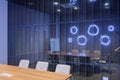 Minsk, Belarus - May 23, 2019: Interior of empty modern board room at creative office