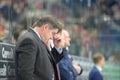 MINSK, BELARUS - MAY 7: Laviolette Peter, head coach of USA, reacts during 2014 IIHF World Ice Hockey Championship match