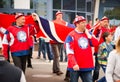 MINSK, BELARUS - MAY 11 - Norway Fans in Front of Chizhovka Arena on May 11, 2014 in Belarus. Ice Hockey Championship. Royalty Free Stock Photo